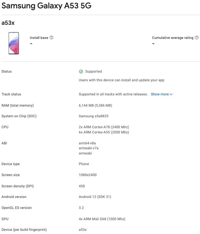Samsung Galaxy A53 Specifications